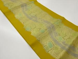 作家物　塩瀬金彩抽象模様開き名古屋帯（額縁仕立て）